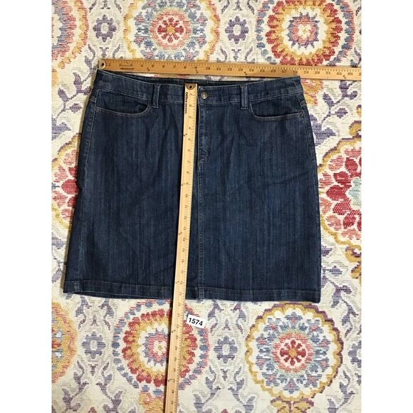 Eddie Bauer Womens Straight Skirt Blue Denim Mini Stretch Pockets Solid Zip 16 - Picture 3 of 6